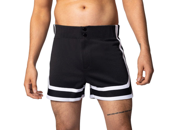 Mens Black Athletic Stripe Coaches Shorts - BIKE® Athletic