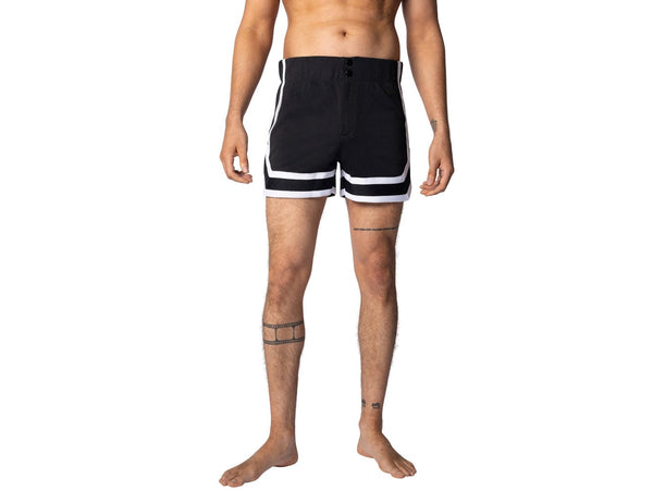 Mens Black Athletic Stripe Coaches Shorts - BIKE® Athletic