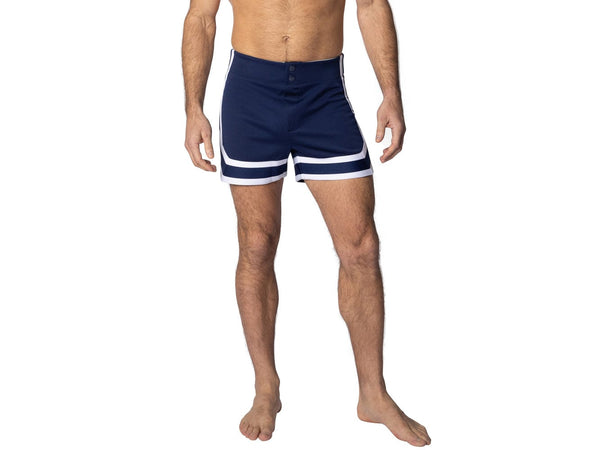 Mens Navy Athletic Stripe Coaches Shorts - BIKE® Athletic