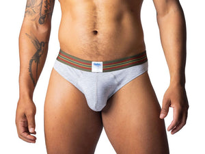 3D of Man wearing Light Heather Gray Bike Athletic thong underwear