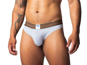 3D of Man wearing Light Heather Gray Bike Athletic thong underwear