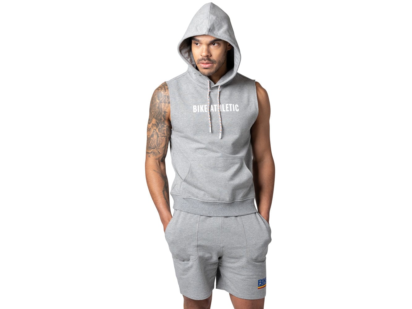 Grey sleeveless hoodie hotsell