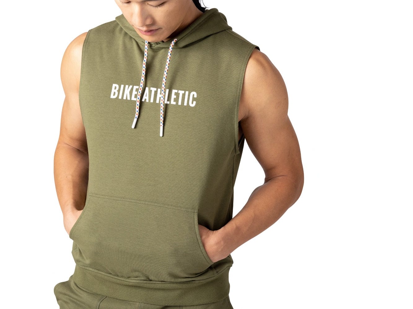 Men's Olive French Terry Sleeveless Hoodie - BIKE® Athletic